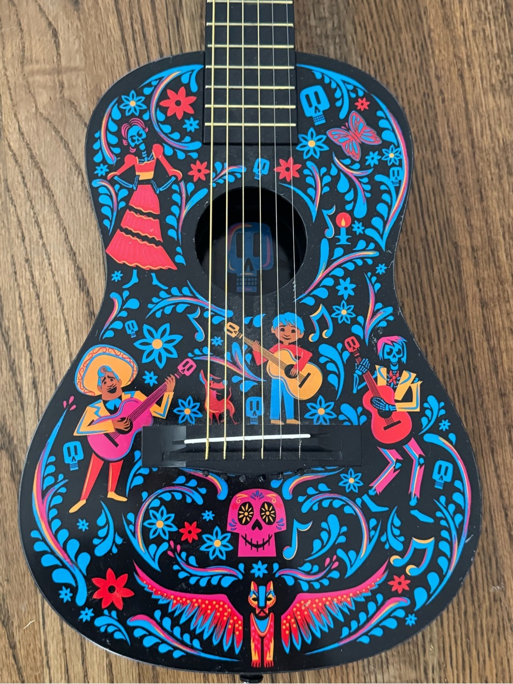 Decorative Day of the Dead Acoustic Guitar in Black, Blue, Pink